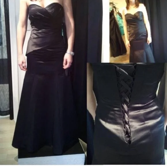 NWOT Bill Levkoff 4 Black Satin Strapless Lace Up Evening Gown Dress S Style 178 - Picture 6 of 16